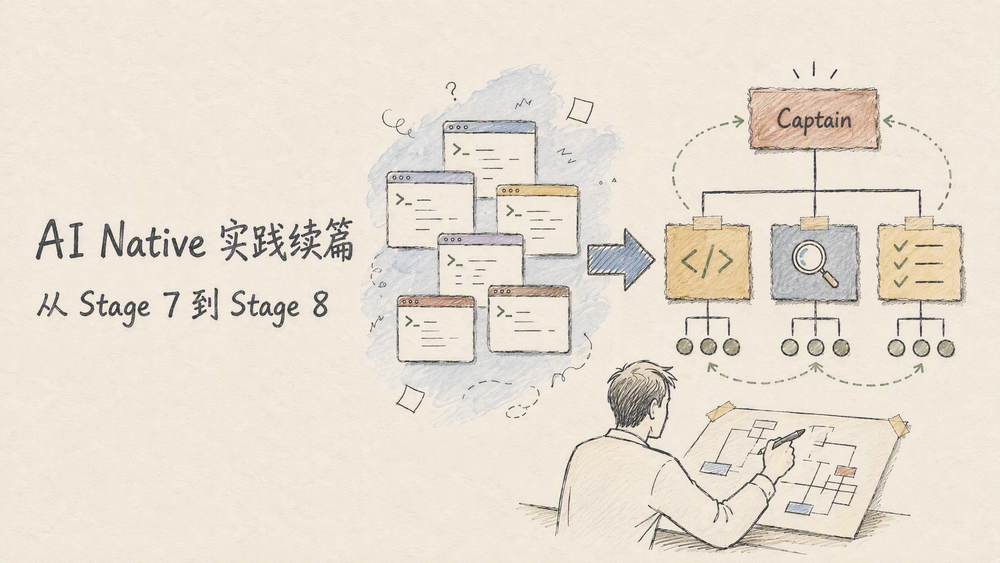 AI Native 实践续篇题图：从多个终端窗口到统筹者组织的协作网络